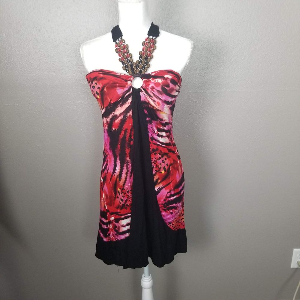 NWT C. Graffitti Beaded Bodycon Halter Dress M